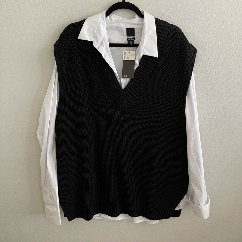 H&M Black Sweater Vest & White Button Up